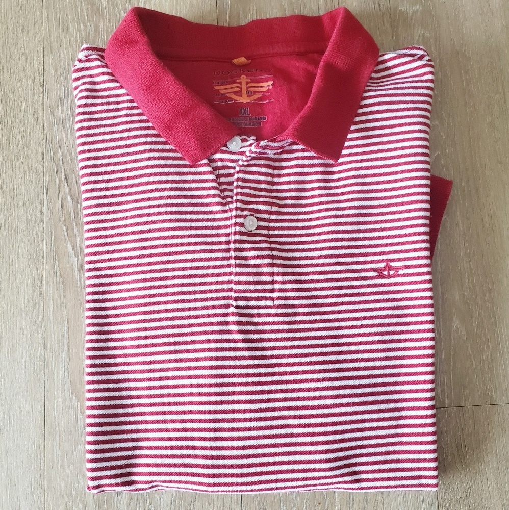 DOCKERS RED WHITE STRIPED POLO